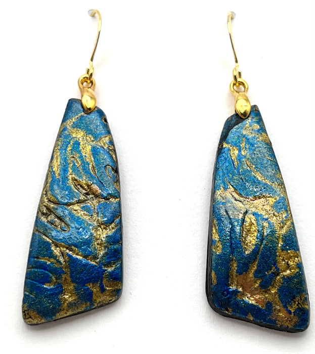 Long Aqua and Gold Art Earrings