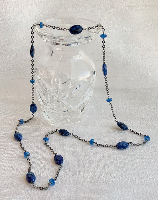 Lapis and Blue Onyx Linked Gemstone Necklace