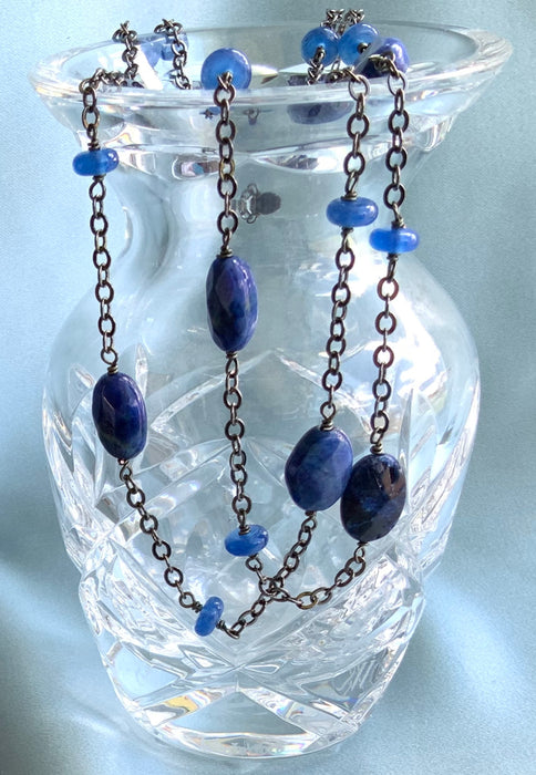 Lapis and Blue Onyx Linked Gemstone Necklace