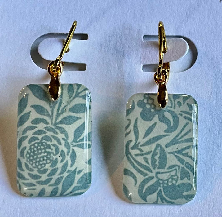 Blue & Cream Florals William Morris Tablet Earrings