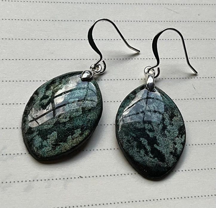 Black Cedar Oval Earrings with Resin/Polymer Clay