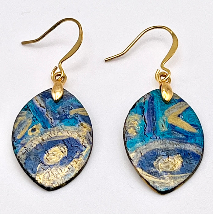 Blue Abstract Oval Art Earrings