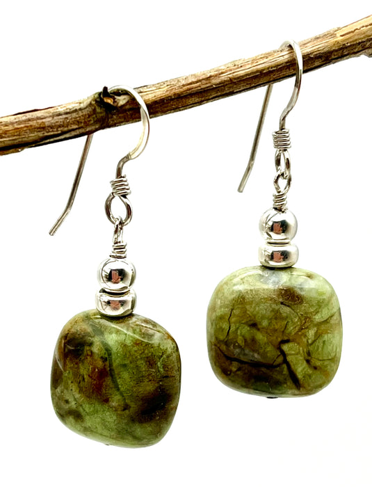 Green Opal Gemstone Earrings in Sterling Silver