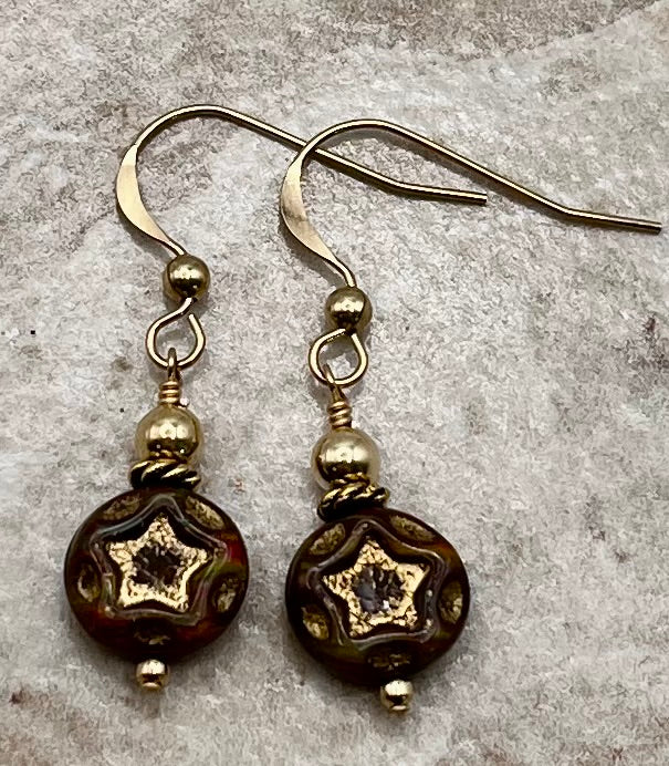 Czech Glass Star Earrings in 14k Gold-Filled