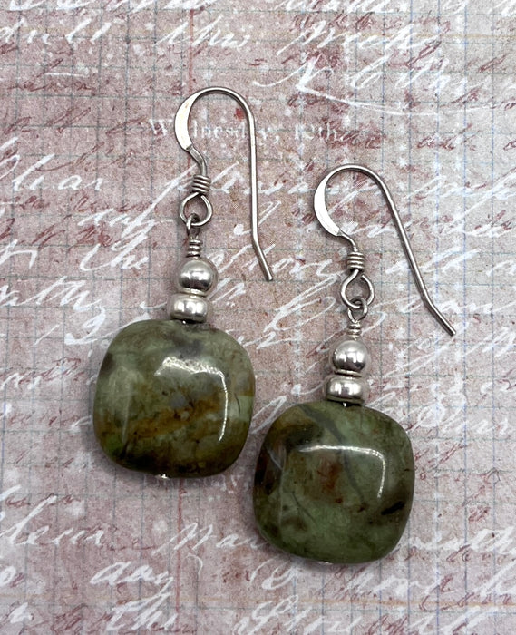 Green Opal Gemstone Earrings in Sterling Silver