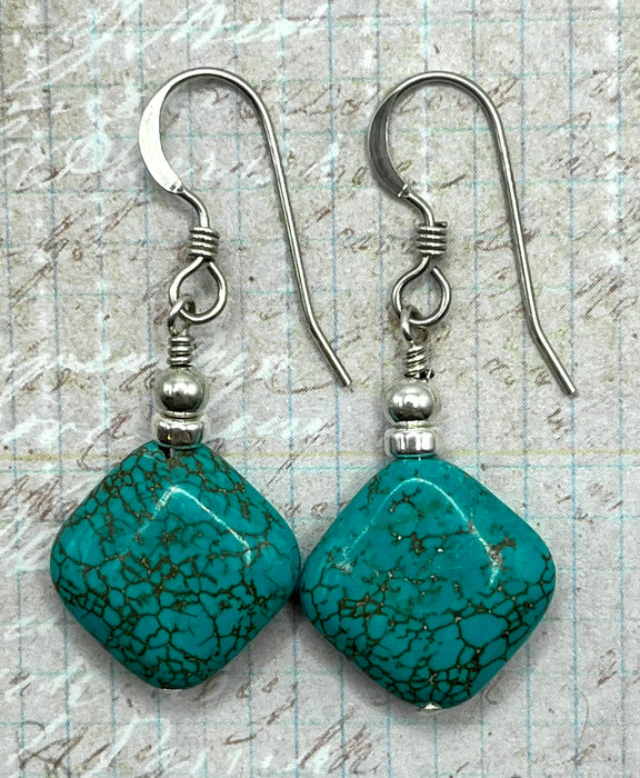 Turquoise Magnesite Gemstone Earrings in Sterling Silver