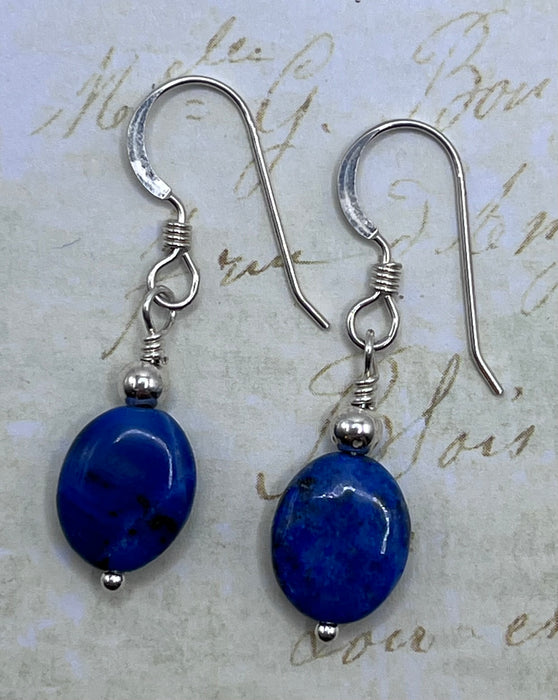 Lapis Ovals and Sterling Silver Earrings