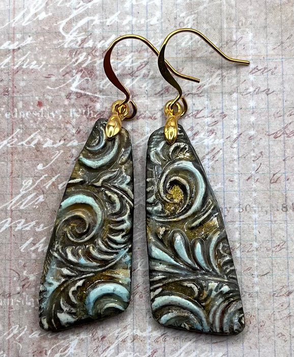 Pale Green Jacquard Earrings in Polymer Clay