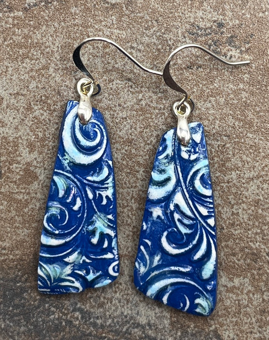 Blue, Aqua & White Jacquard Art Earrings