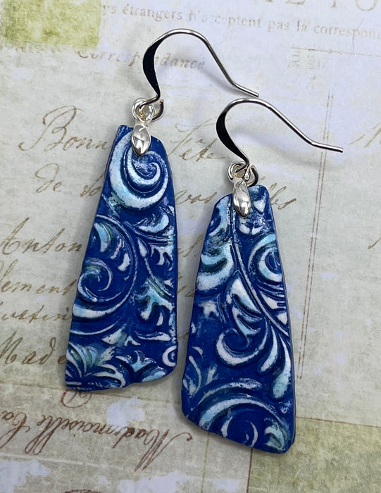 Blue, Aqua & White Jacquard Art Earrings