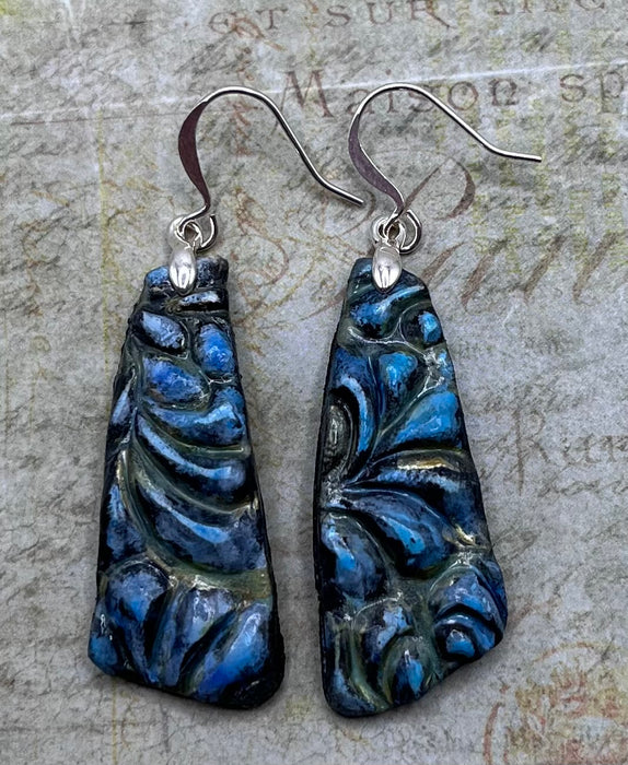 Swirly Blue and Aqua Art Earrings