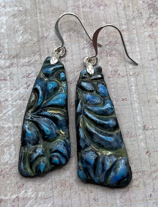 Swirly Blue and Aqua Art Earrings