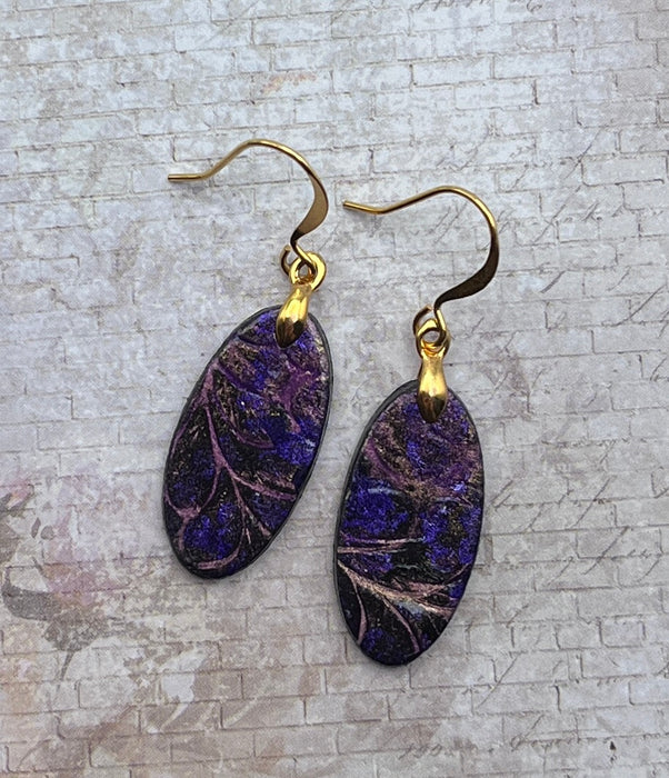 Purple & Gold Oval Art Earrings