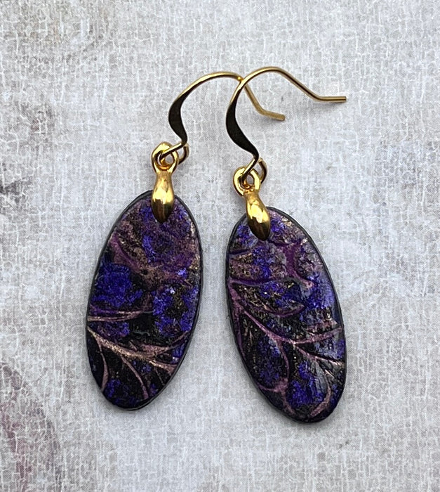 Purple & Gold Oval Art Earrings