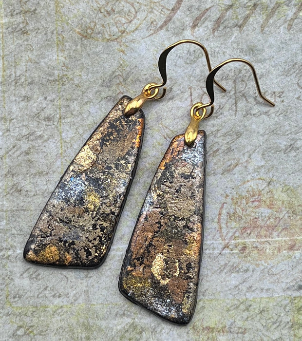 Silvery-Blue, Gold and Copper Art Earrings