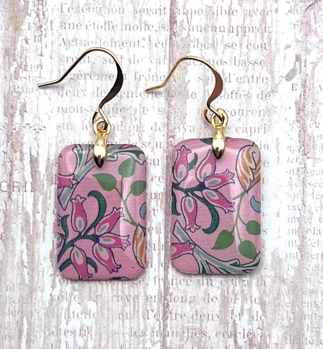 Pink Floral William Morris Arts And Crafts Print Earrings
