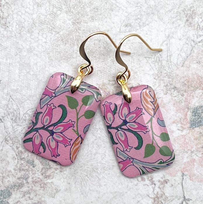 Pink Floral William Morris Arts And Crafts Print Earrings