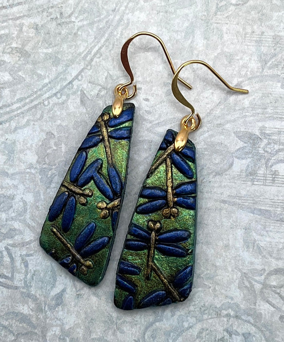 Long Hand-Painted Dragonfly Art Earrings