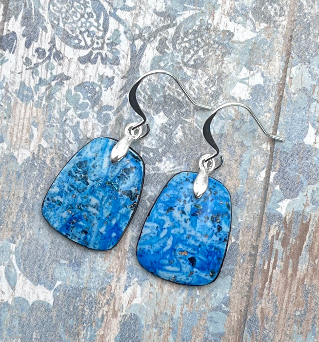Light Blue Abstract Alcohol Ink Earrings on Polymer Clay