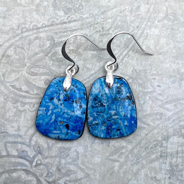 Light Blue Abstract Alcohol Ink Earrings on Polymer Clay