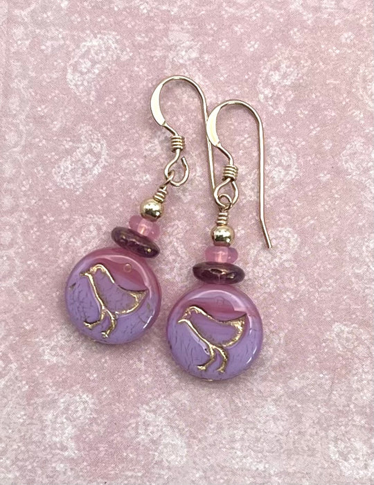 Sweet Sandpiper Ombré Pink-Lavender Czech Glass Earrings