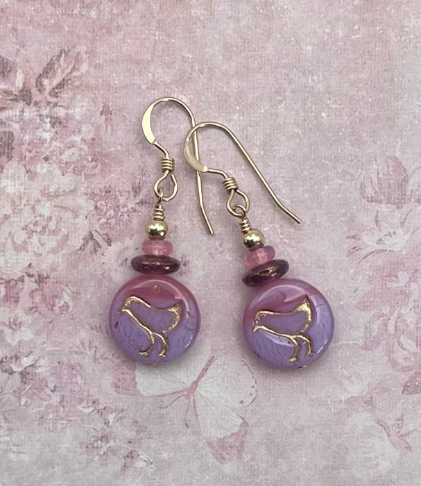 Sweet Sandpiper Ombré Pink-Lavender Czech Glass Earrings
