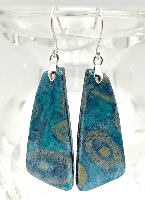Long Blue Abstract Polymer Clay Earrings