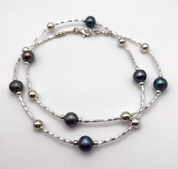 Pearl and Liquid Silver Necklace in Sterling Silver