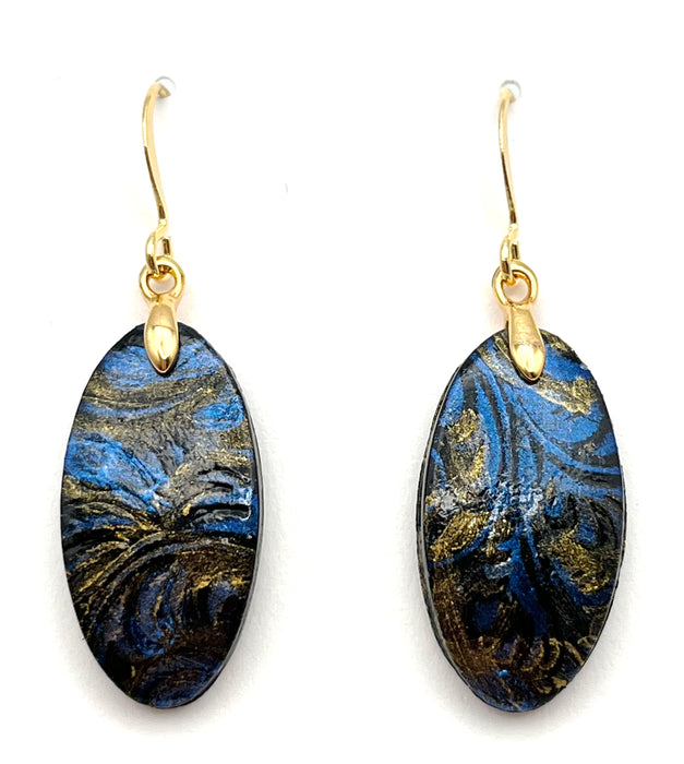 Oval Blue & Gold Art Earrings