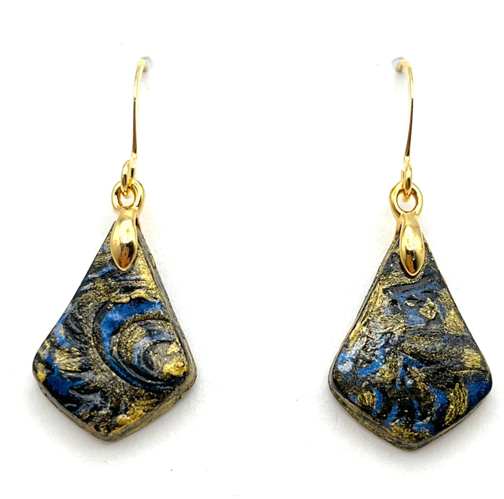 Blue and Gold Shield Polymer Clay Earrings