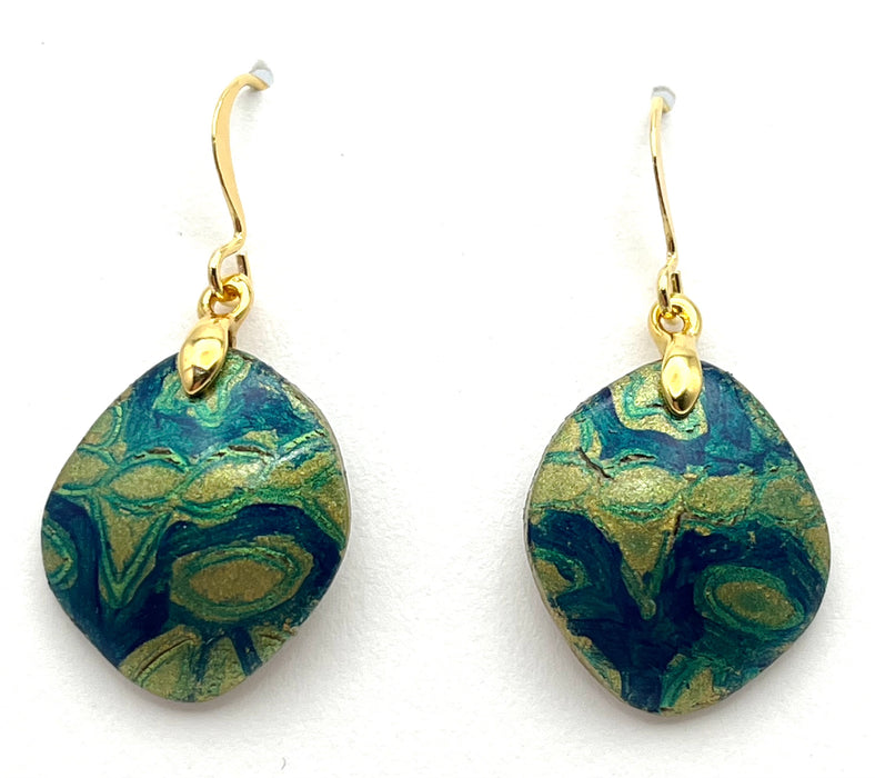 Blue Green & Gold Abstract Earrings