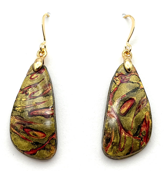 Olive, Gold and Russet Polymer Clay Earrings