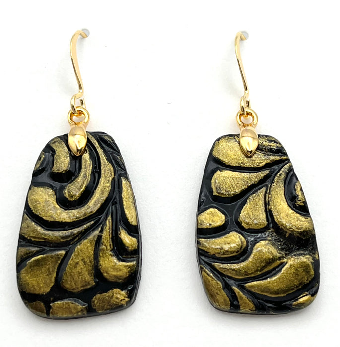 Black & Gold Floral Abstract Art Earrings
