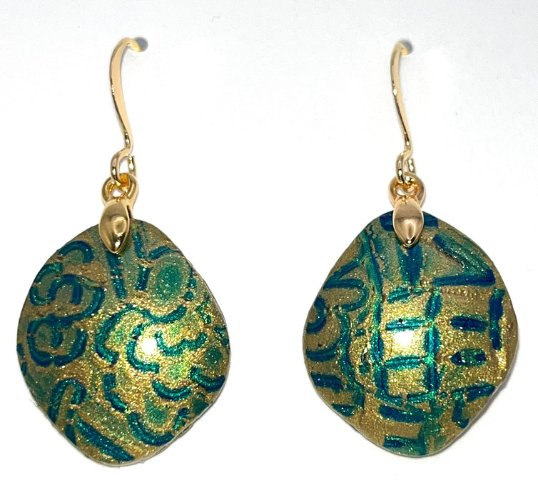 Abstract Gold and Green Art Earrings
