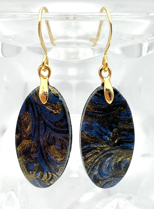 Oval Blue & Gold Art Earrings
