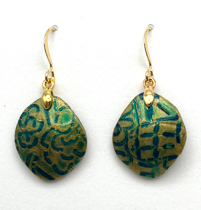 Abstract Gold and Green Art Earrings